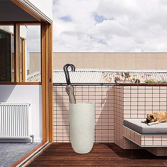 Umbrella Stand,Porcelain for Patio Entryway, Home Office Ceramic Umbrella Rack Cane Holder, Round Umbrella Bucket Outdoor Indoor (White)
