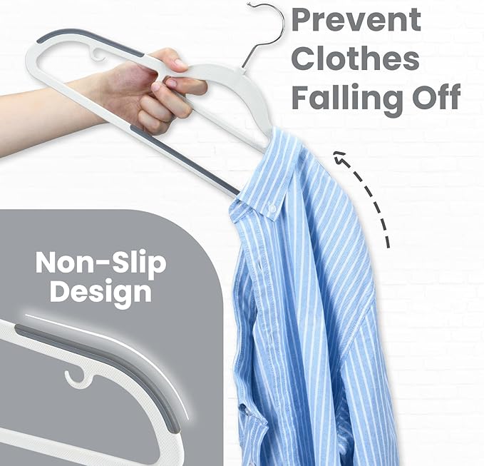Plastic Hangers 30 Pack, Slim Hangers Non Slip for Closet, Non-staining Space Saving Hanger, 17.1 inches Coat Hanger Heavy Duty Hanging Dry Wet Clothes, Gray