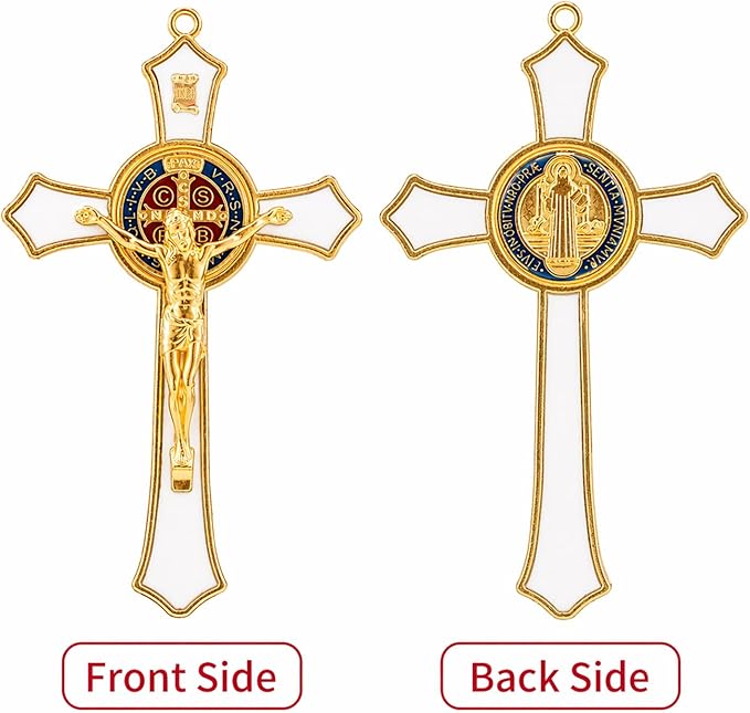St Benedict Crucifix White,Crucifix Wall Cross for Catholic Decor,Medalla De San Benito,Jesus Christ Hanging Cross Wall Decor,Crucifijo Del Perdon,Saint Benedict Medal Prayer for Home Decoration