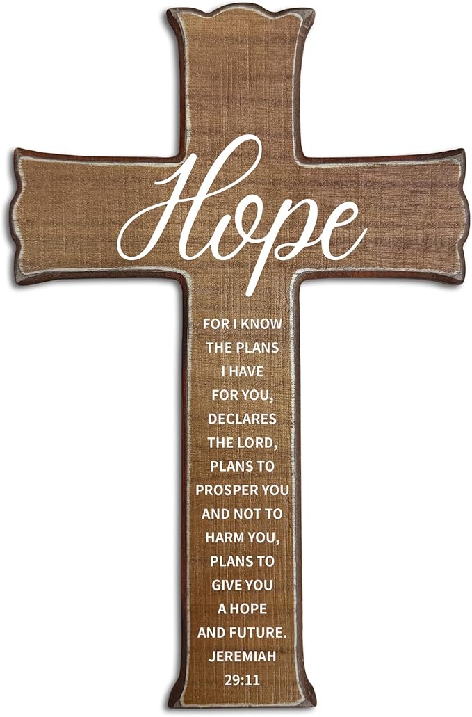 dsjaidh Cross Wall Decor - Wood Color Scripture Wooden Cross For Wall - Rustic Wooden Hanging Signs Easter Decor for Home Office Church Baptism - Christian Gifts for Men Women (Hope) - A04