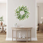 Sggvecsy Spring Summer Wreath for Front Door 22 Inch Artificial White Flower with White Tulips Greenery Leaves Lavender for All Seasons Home Farmhouse Indoor Outdoor Wall Decor
