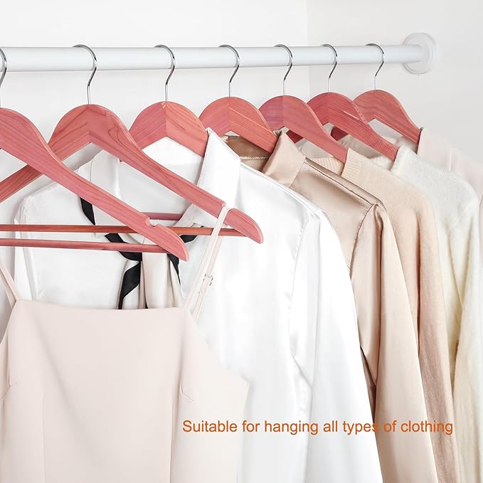 TOPIA HANGER American Red Cedar Wooden Hangers, Clothes Hangers for Closet, Wood Coat Hanger with Smooth Cut Notches, 360°Flexible Hook, Non-Slip Pants Bar,10 Pack-CT07C