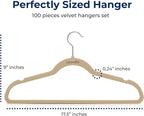 SereneLife 100 Pack Velvet Non-Slip Heavy Duty Adult Hangers – Ultra-Thin Space Saving Clothes Organizer with 360° Swivel Hook for Coats Shirts Dresses Closet Storage – Ivory