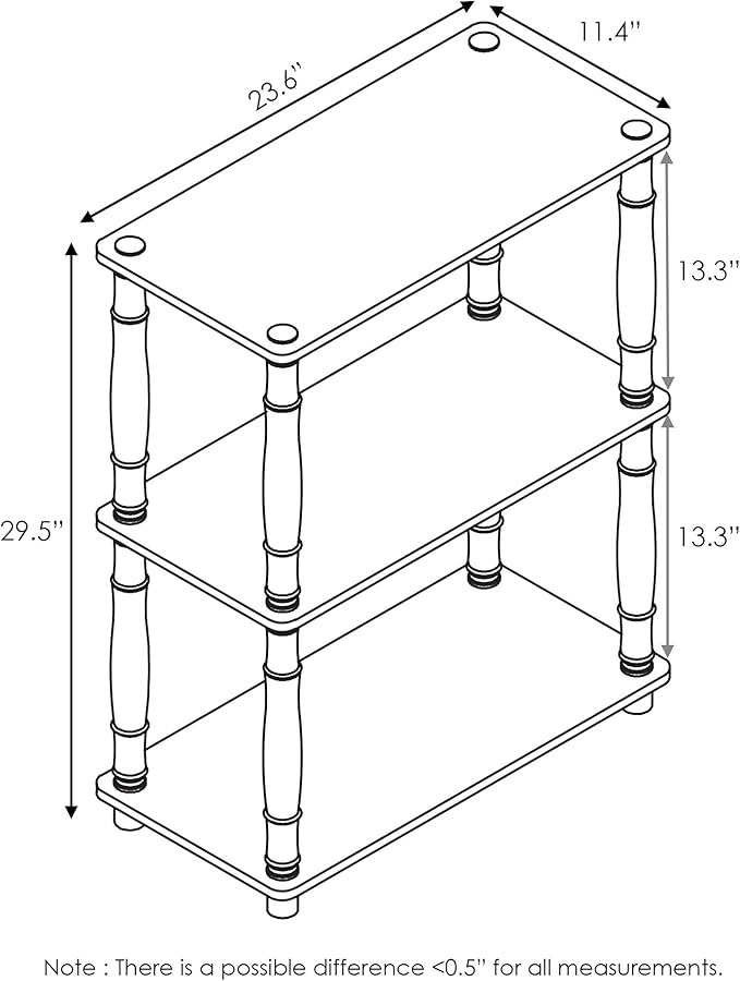 Furinno TURN-N-TUBE Storage Shelves, 3-Tier Book Shelf, Corner Shelf, Toolless Open Shelves, for Organization and Storage, Living Room, Garage, Home Office, Columbia Walnut