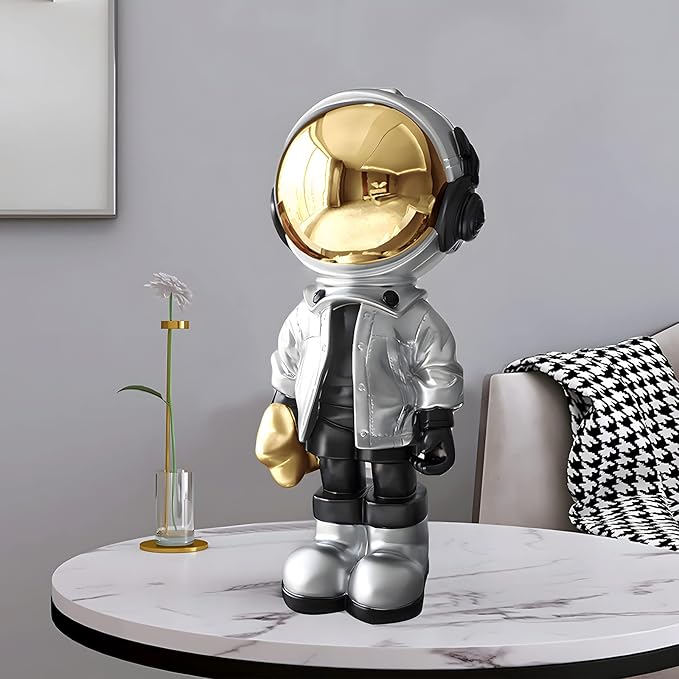 Dosker Astronaut Statues Spaceman Sculpture Polyresin Arts Gifts Silver Figurine Ornament Room Decor for Men,Home and Crafts Desktop Accessories Tabletop Decoration, Living Room, Office, Bookshelf
