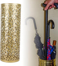 BEIJIALY Metal Umbrella Holder, Umbrella Stand Rack for Entryway, Metal Hollowed Freestanding Round Umbrella Holder Organizer Bin for Home Hotel Office Decor(Gold Medium)