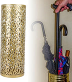 Jectse Umbrella Stand, Freestanding Round Metal Umbrella Holder Bin Hollowed Rain Collection Umbrella Organizer Bin for Home Office Entryway (Gold), Jectse021nsfg9dv-13