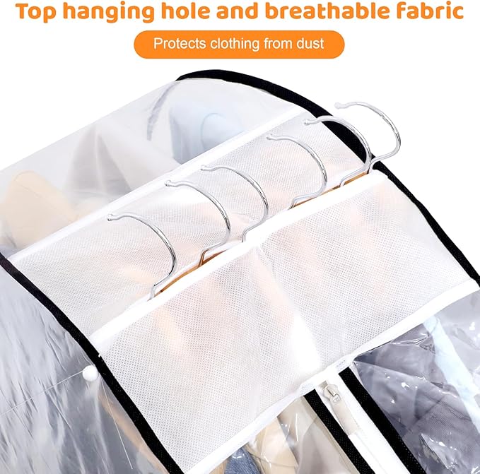 4 Pack Full Clear Garment Bags with Side Zipper, 40&60" Clothes Covers with 10" Gusset, Transparent Hanging Suit & Coat Covers for Closet Storage, Jackets, Dresses, Windbreakers