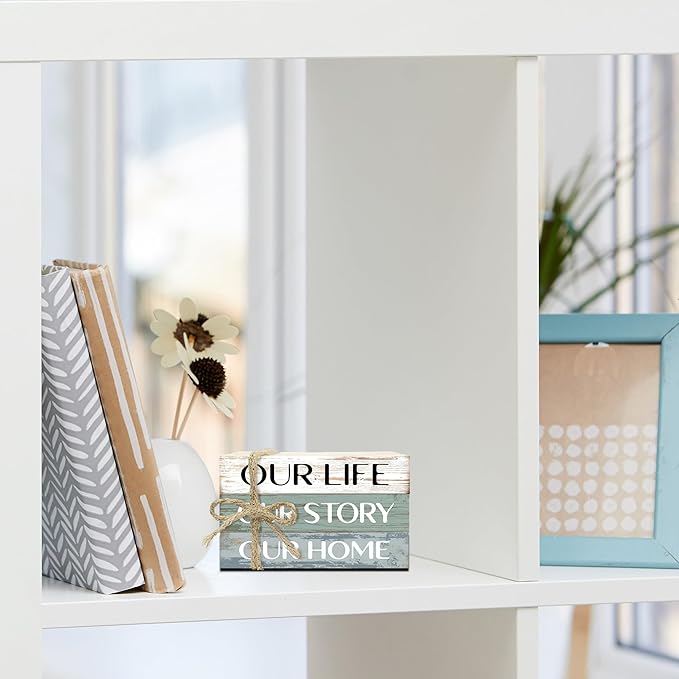 Decorative Books for Home Decor, Rustic Wood Book Stack for Table Decor, Our Life Our Story Our Home Decoration Books for Living Room Bookshelf, Farmhouse Stacked Books Decoration (L59)