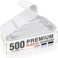 HOUSE DAY 500 Pack Plastic Clothes Hangers, Commercial Bulk Shipment for Business, Sturdy Durable Notched Hangers Ideal for Retail Dry Cleaners Warehouses, Save Cost & Warehouse Space - White