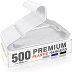 HOUSE DAY 500 Pack Plastic Clothes Hangers, Commercial Bulk Shipment for Business, Sturdy Durable Notched Hangers Ideal for Retail Dry Cleaners Warehouses, Save Cost & Warehouse Space - White