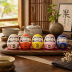 LOGOFUN 5PCS Small Daruma Figurine Japanese Daruma Doll Set Ceramic Good Luck Daruma Statue for Indoor Home Car Desktop Decor - No Eyes 4.5CM