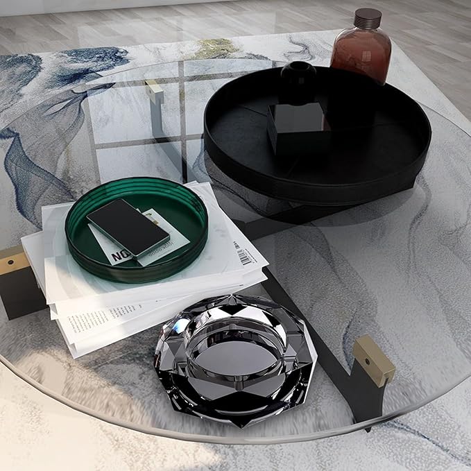 Coomin Crystal Glass Ashtray, Sparkly Cigar Cigarettes Ash Tray, Ashtrays for Smokers Indoor Office Home Desktop Tabletop, Gifts for Men, Black