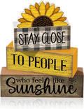 Lineshading 4 Pcs Farmhouse Sunflower Table Decorations Stackable Rustic Wooden Sunflower Block Signs Summer Tiered Tray Decor Centerpiece Rustic Country Sunshine Themed Decor for Home Mantel Shelf