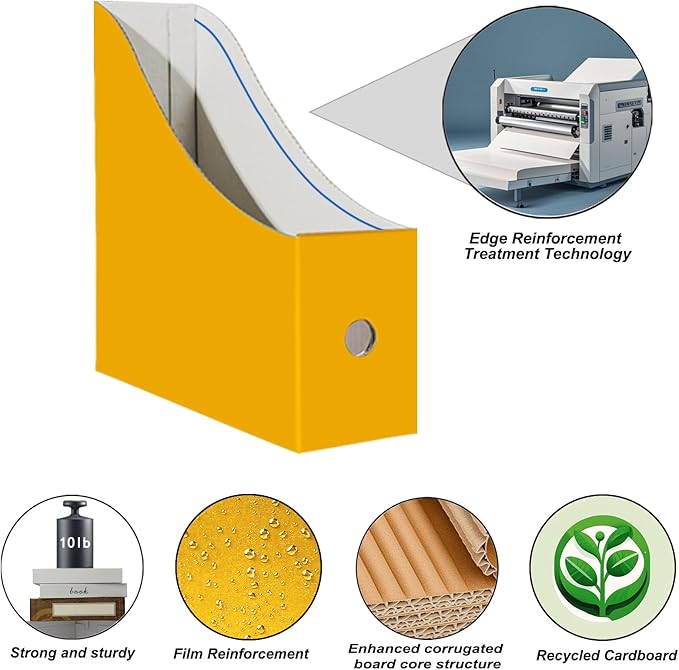 Limitliho 12 Pack Yellow Cardboard Magazine Holder, Sturdy Book Bins for Classroom, Vertical File Folder Organizer, 10.6'' 10.2'' 3.5'' Inch Magazine Rack or Storage Box