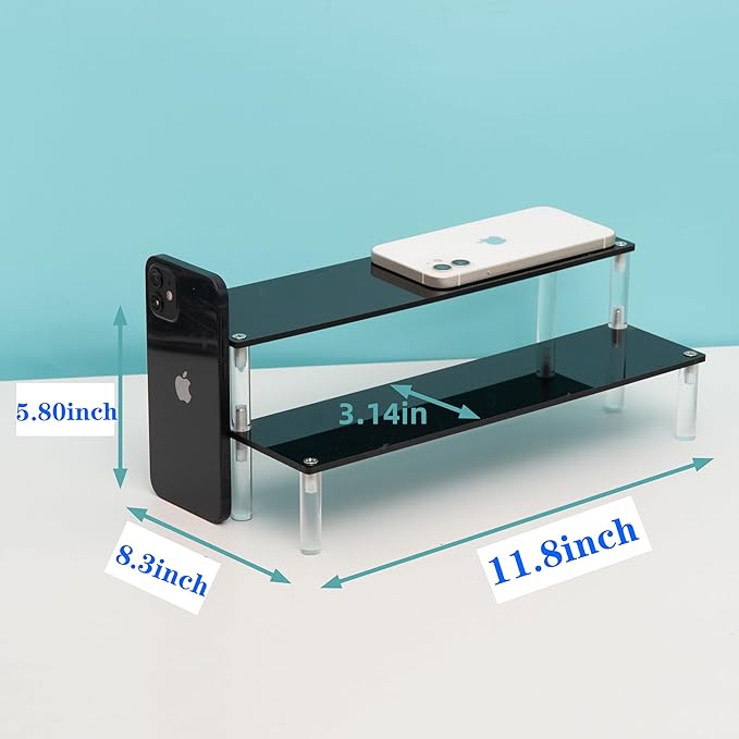 2 Tier Black Acrylic Display Riser Cupcake Stand Display Shelf for Decoration, Makeup