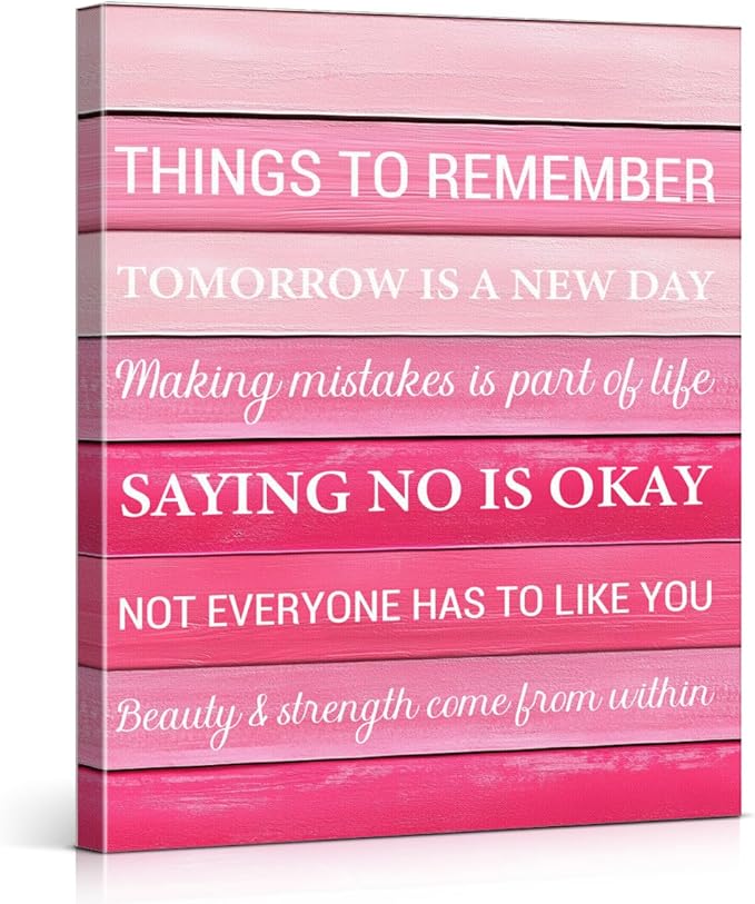 Inspirational Pink Wall Art Decor, Preppy Motivational Room Sign, Pink Positive Canvas Posters Art Work for Home Office Bedroom Living Room Kitchen Bathroom (11.5 X 15 Inches, Framed)