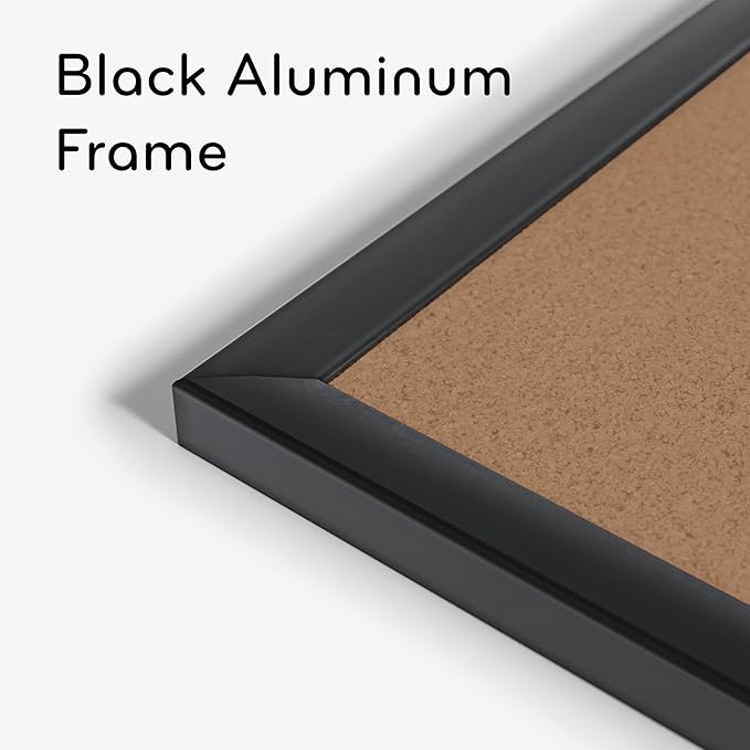 U Brands Cork Bulletin Board, 36" x 24", Black Aluminum Frame, Industrial Grade Pinning Surface