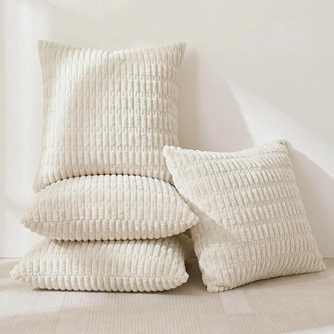 Fancy Homi 4 Packs Decorative Throw Pillow Covers for Living Room Couch Bed, Modern Farmhouse Boho Home Décor Accent Cushion Case, 26" x 26", Cream