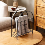 MyGift Deluxe Mid Century Metal Wire Magazine Rack in Matte Black Finish, Tabletop or Floor Standing Sling Basket for Magazines and Newspapers