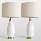 USumkky 24" White Oval Ceramic Table Lamp Set of 2, Modern Minimalist Bedside Nightstand Lamps for Bedroom Living Room, Linen Shade & Gold Metal Base, Rotary Switch E26 (Bulbs Excluded)