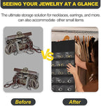 Hanging Jewelry Organizer with Multi-size pockets Double-Sided Jewelry Holder for Earrings, Necklaces, Rings on Closet, Wall, Door,Jewelry Organizer Hanging for Closet, Black