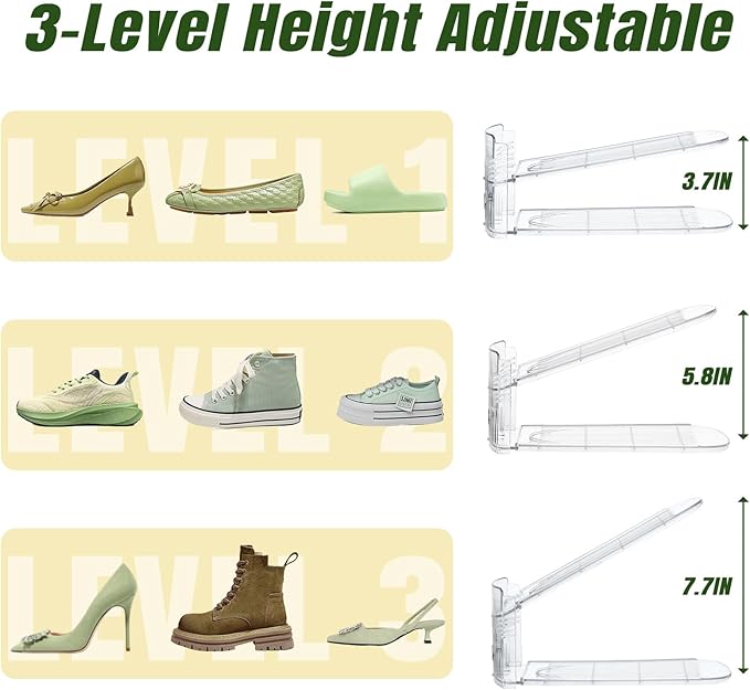 Clear Shoe Slot Organizer, 20 Pack Adjustable Shoe Slots Organizer for Closet Clear Shoe Stackers Shoe Rack Holder Shoe Space Savers for A Pair of Shoes(Transparent)