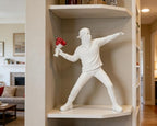 Banksy Flower Thrower Sculpture, 8.5 inch White Banksy Street Graffiti Art Statue Replica, Inspirational Sculpture Gifts Peace Hope
