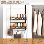 Over Door Hat Organizer 3 Tier Wall Mounted Hat Rack with 2 Adjustable Metal Basket and 3 Hooks Hat Organizer for Baseball caps Hat Hanger Holder Display for Door Closet, Cap Organizer Storage