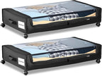 VEVOR Under Bed Storage with Wheels, 30.3 x 18.5 x 6.8 inch, Underbed Containers with Clear Lid, Underbed Shoe Organizer, Rolling Under the Bed Storage Bins for Clothes Shoes Blankets Bedroom, 2 Pack