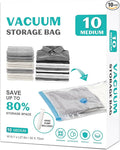 10 Pack Medium Vacuum Storage Bags Seal Bags for Bedding Clothing Compression Bags for Travel Blankets and Comforters Hand Pump Included