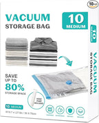 10 Pack Medium Vacuum Storage Bags Seal Bags for Bedding Clothing Compression Bags for Travel Blankets and Comforters Hand Pump Included