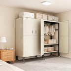 Heavy Duty Portable Closet with Cover Magnetic Doors, Metal Rolling Clothes Rack Heavy Duty 1500LBS, Foldable Clothing Rack, Garment Racks for Bedroom/ LivingRoom/ Rental (KT Off-white, 74.8in)