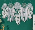 Boho Dream Catcher Wall Hanging Set of 5 Large Moon Dream Catchers with Luxurious Feathers and Beads, Handcrafted Wall Decoration for Bedrooms, Nurseries and Living Rooms (White)