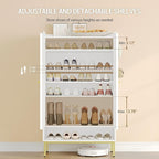 Shoe Cabinet with Doors, 7-Tier Shoe Storage Cabinet with Adjustable Shelves, Wooden Shoes Organizer Cabinets with Top Storage Layer, 28-32 Pairs, for Entryway, Hallway, White SR68703A