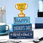 Yuntau 4 Pcs Father's Day Decorations Happy Father's Wooden Tabletop Tiered Tray Decor Rustic Best Dad Ever Trophy Block Table Sign Centerpiece for Farmhouse Shelf Office Birthday Party Gift