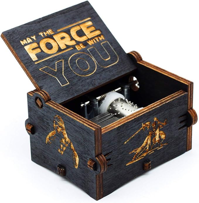 Huntmic Black Wood Star Wars Music Box, Antique Carved Hand Cranked Wooden Musical Boxes Home Decoration Crafts for Children Gifts (Black-Star war)