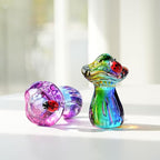 H&D HYALINE & DORA Crystal Mushroom Ladybug Figurine Handmade Glass Plant Figurine Collectible Kitchen Decor Mushroom Gifts for Women (Purple)