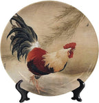 Rooster Decorative Plate Holder, 8 Inch, Rooster In The Reeds Round Display Plate, Hanging Decorative Plate with Display Stand, for Display Living Room Kitchen Closet Table Decor