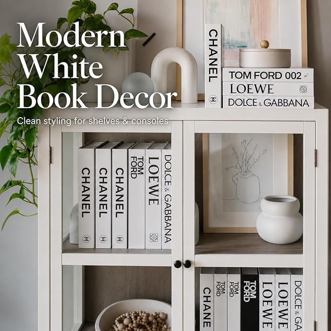 PROBENEX White Large | 4 PCS Faux Decorative Book Boxes | Not Real Books, Cardboard Foldable Display Props | Home Decor for Coffee Table, Bookshelf, Living Room, Office