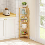 HOOBRO Corner Shelf Stand, 5-Tier Bamboo Corner Bookshelf, Plant Display Shelf, Corner Bookcase, Multipurpose Shelving Unit for Small Space, Living Room, Easy Assembly, Natural YL20CJ01