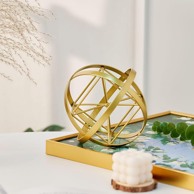 HLQMFHT 7 inches Metal Geometric Abstract Sculpture， Metal Geometric Sculpture Decor Sphere, Tabletop Decor for Living Room,Study,Bedroom,Modern Home Decor Accents