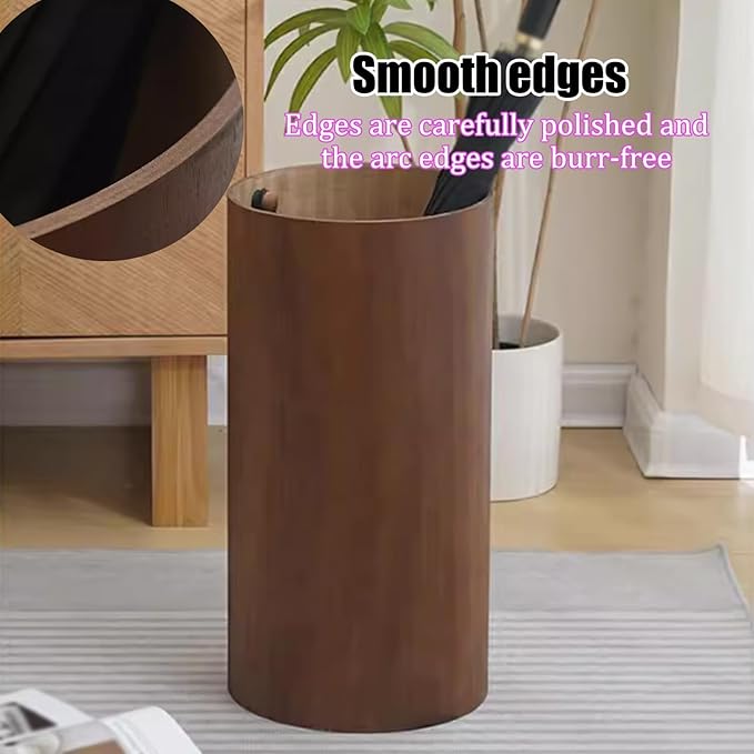 Chinese Vintage Umbrella Holder Solid Wood Umbrella Storage Rack with Drip Tray Commercial Umbrella Holders Cylindrical Straight Umbrella Bucket Umbrella Stand Holder Indoor for Entryway.(Walnut)