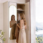 DUMOS 47x14 Inch Arched Full Length Mirror Over the Door, Wall Mounted Full Body Mirror, Door Hanging Metal Aluminum Alloy Frame Dressing Mirrors for Bedroom, Living Room, Entryway, Gold