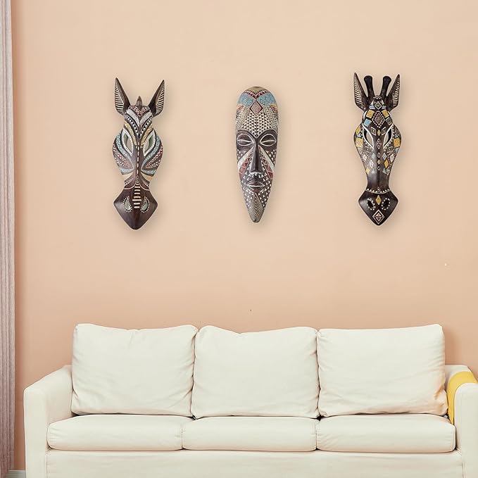 OTARTU 5 by 14 inch African Animal Zebra Mask Wall Decor Sculpture Hand Carved Geometric on Surface,Africa Tribe Style (Zebra)