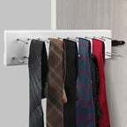 Wood Pull Out Belt Rack for Closet, 21 Tie Hanger Extending Sliding Tie Rack Hanger, Side Mount Sliding Rail Organizer Storage Rack Holder with 21 Hooks for Ties Scarves Belts Shawls, White