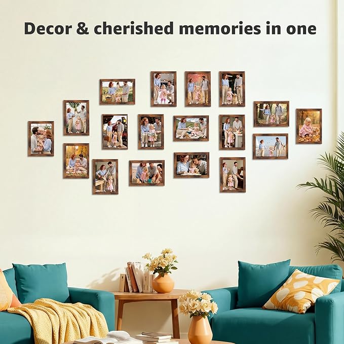 Giftgarden 4x6 Picture Frame Set of 18, Lightweight 4 by 6 Frames Bulk for Gallery Wall Photo Hanging and Tabletop Display, Rustic Brown