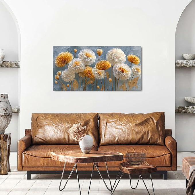 Abstract White Flower Wall Art Golden Floral Pictures Wall Decor Neutral Flowers Canvas Painting Boho Blossom Posters Print Nature Botanical Artwork Bedroom Living Room Office Home Decoration 20x40