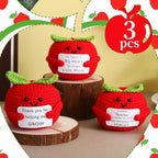 Wavwavw 3 Pack Teacher Appreciation Gift Positive Flower Handmade Crochet Doll Thank You for Helping Me Grow Gifts Back to School Gifts for Women Teacher(Apple)