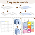 Geelin 9 Cube Toy Storage Organizer with Fabric Bins and Labels, 11 Inch Collapsible Colorful Cubby Storage Drawers Pastel Dresser with Shelf for Playroom Nursery Closet Bedroom Dorm